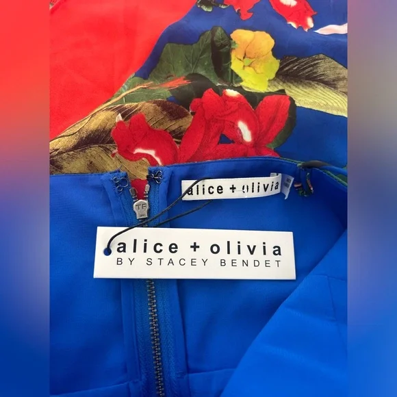 Alice + Olivia Kayson Floral Print Midi Dress Sz 0 NWT Tropical Sunrise Sapphire